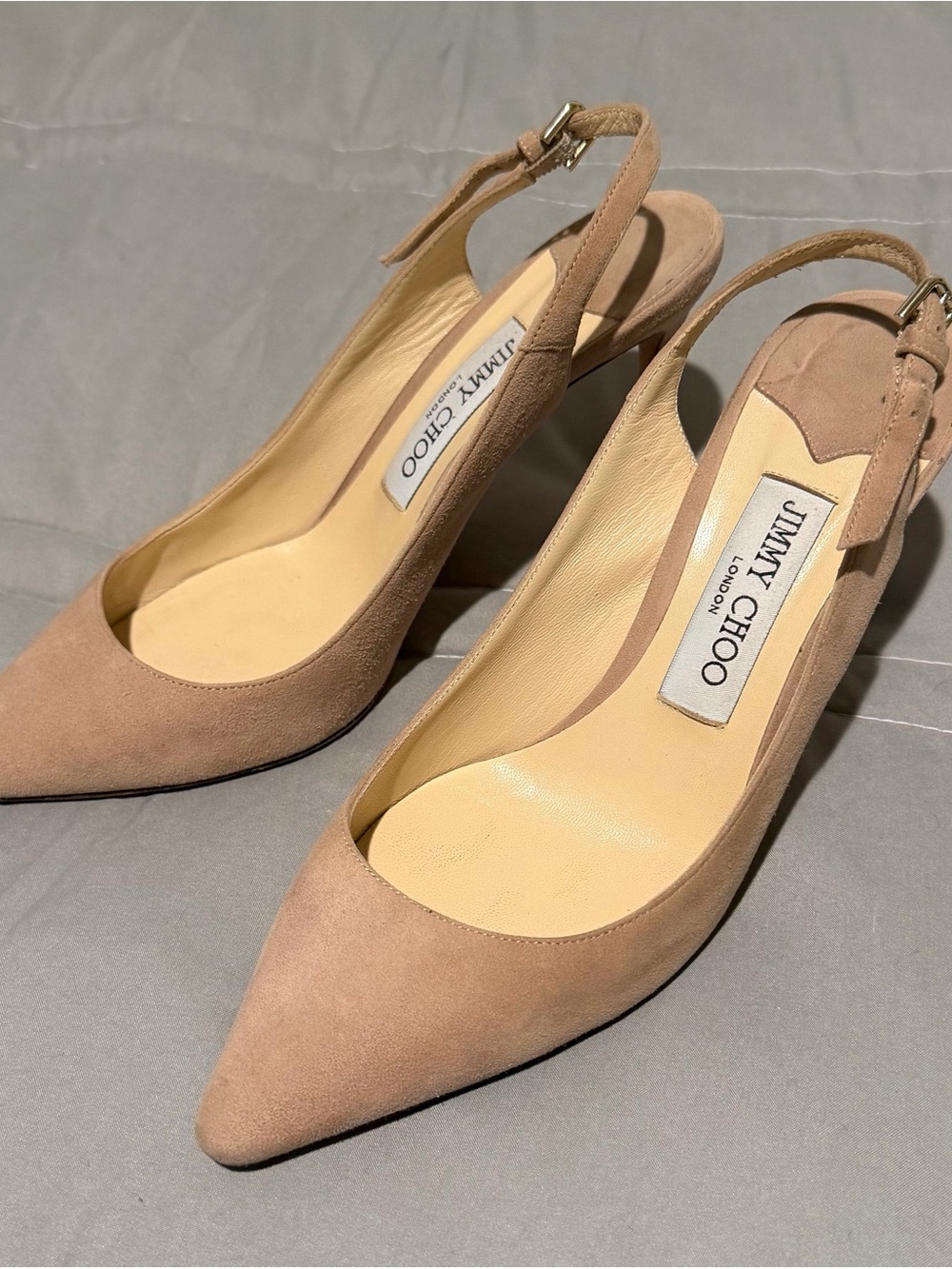 Jimmy Choo Blush Suede Pointed Slingback Heels